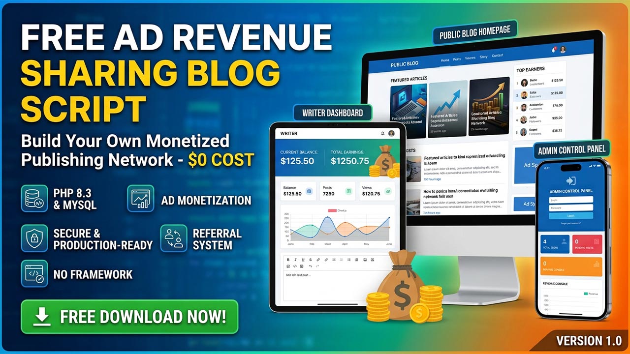 Ad Revenue Sharing Blog Platform with Writer Earnings System