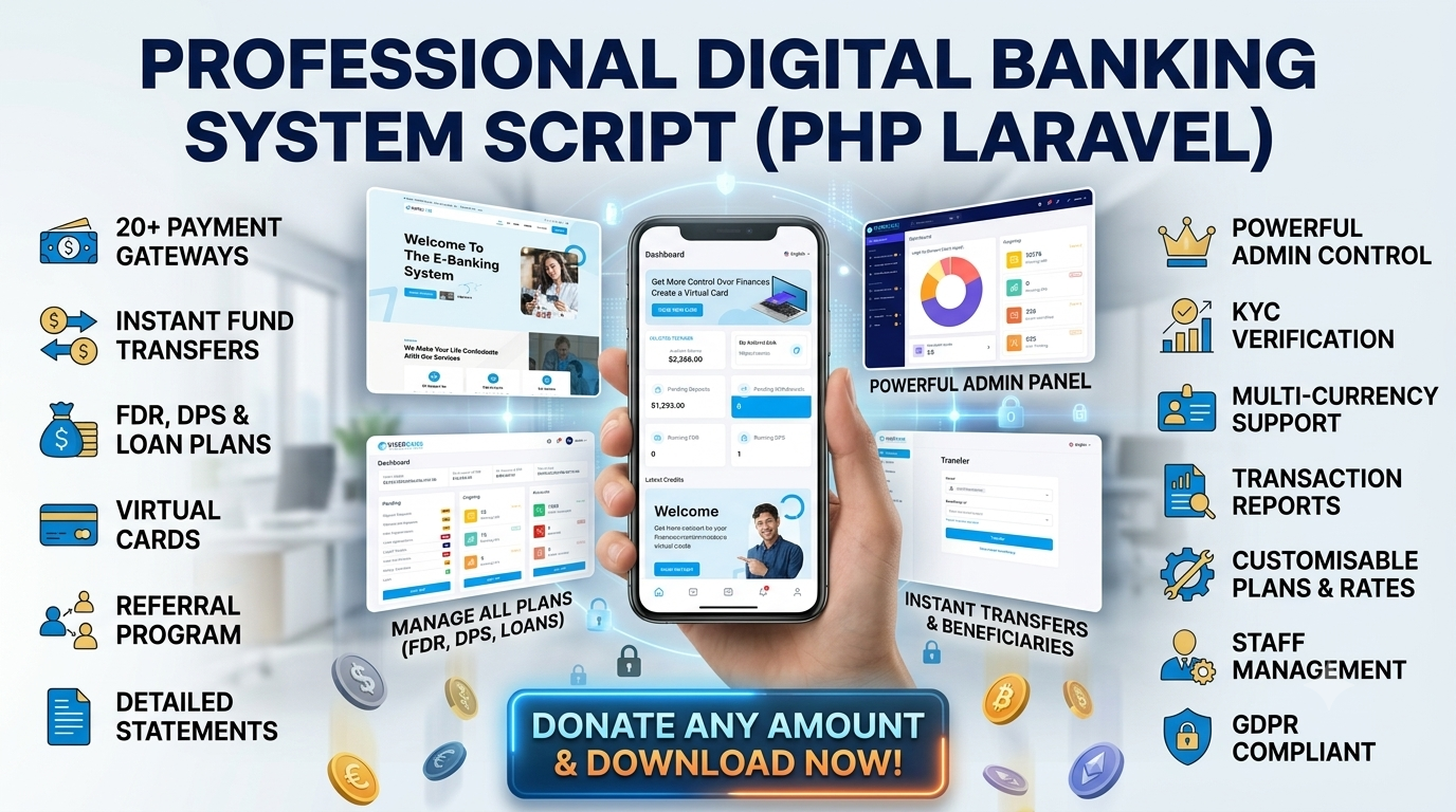 Complete Digital Bank Script with FDR, DPS & Loan System