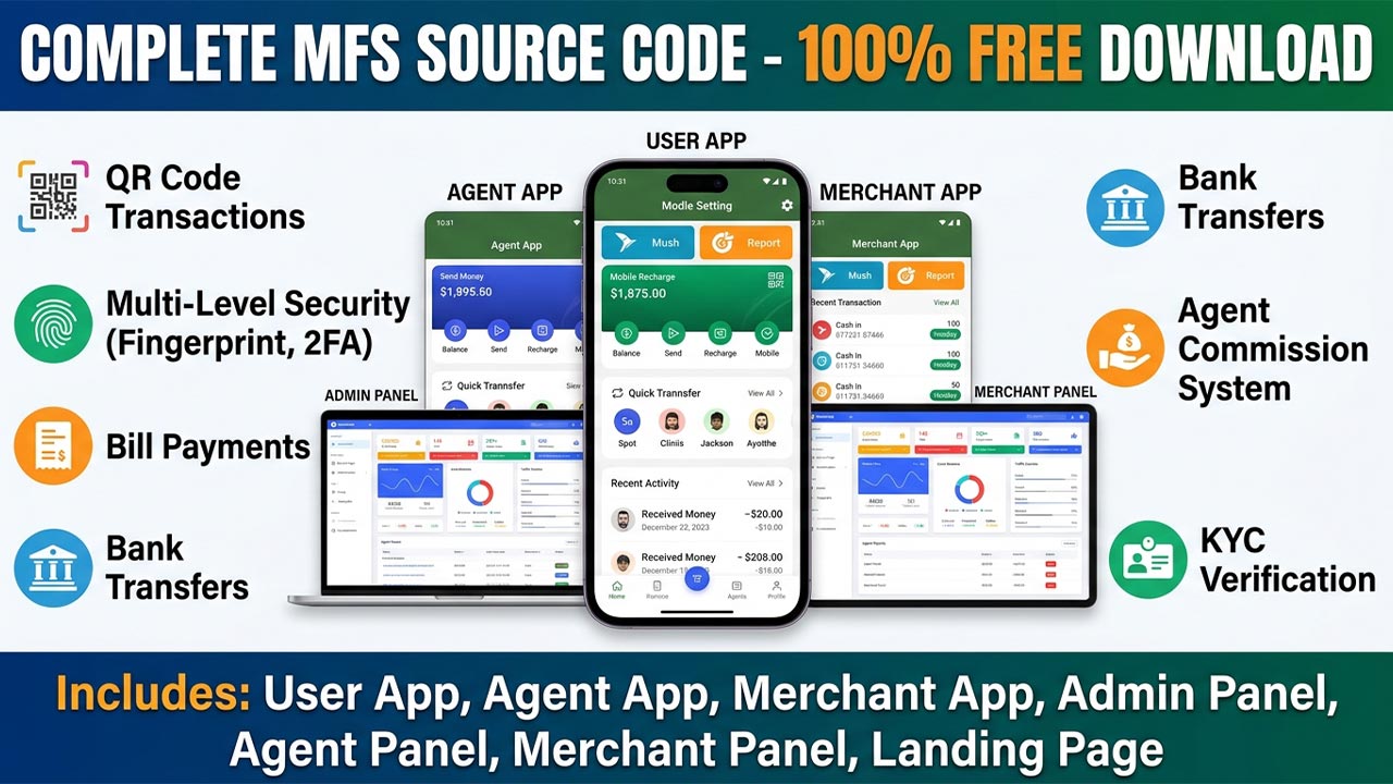 Build Your Own Fintech App | Free MFS Platform with Admin, Agent & Merchant