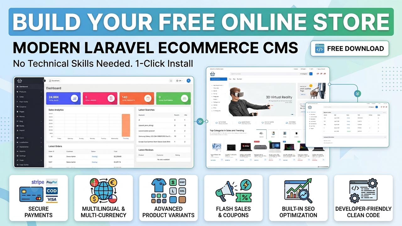 Free Laravel eCommerce CMS – Open Source Shopping Cart System