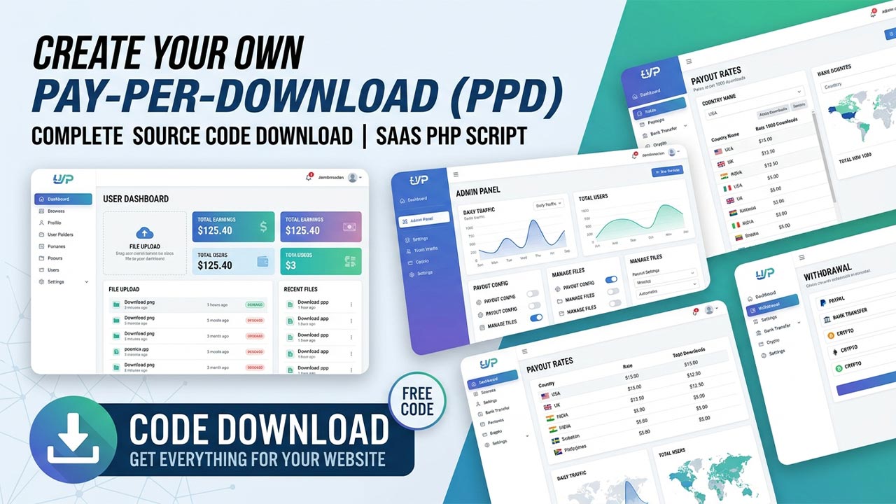 Pay Per Download SaaS Platform – PHP Script with User Earnings & Admin Panel