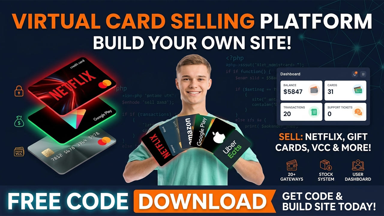 Free Virtual Card Selling Website Script Open Source Platform