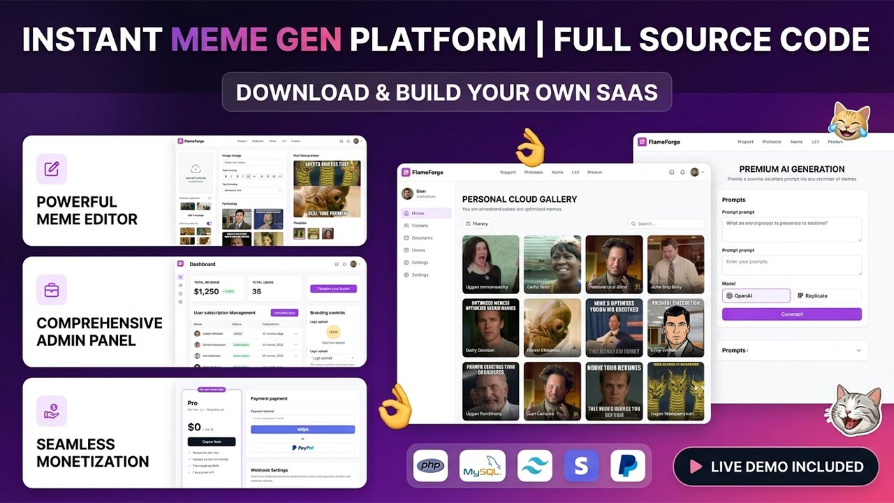 AI Meme Generator SaaS Platform with Live Editor & Admin Dashboard