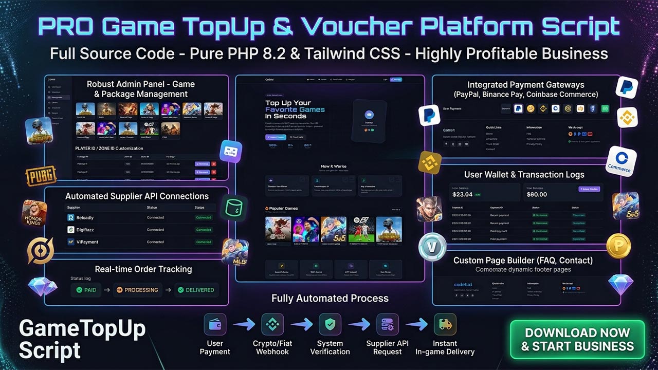 Automated Game Top-Up Website Script - Instant Delivery + Multi-Gateway Payment