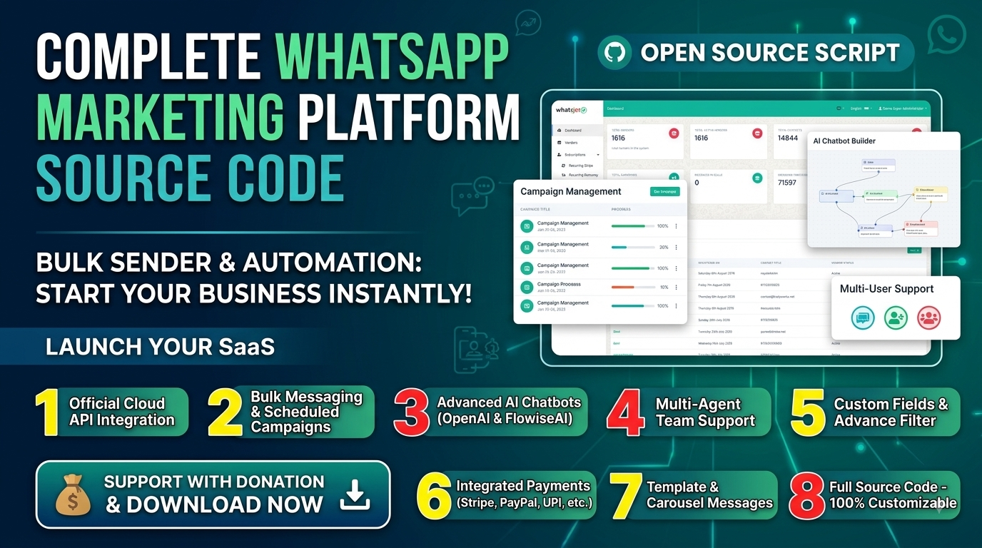 Launch Your WhatsApp Marketing SaaS Business – WhatsApp Cloud API Multi-Tenant Script